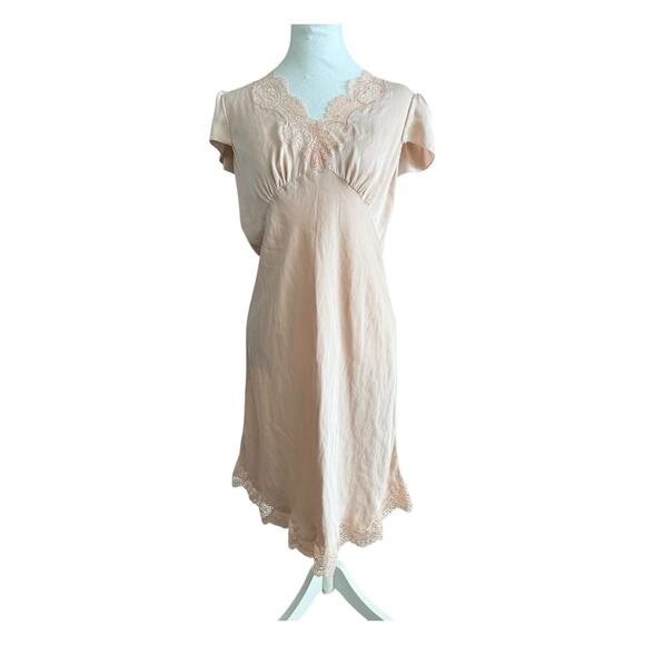 Ep Yaying Silk Garden Party Mini Cocktail Dress Lace Scalloped Hem M Pink - Picture 5 of 10